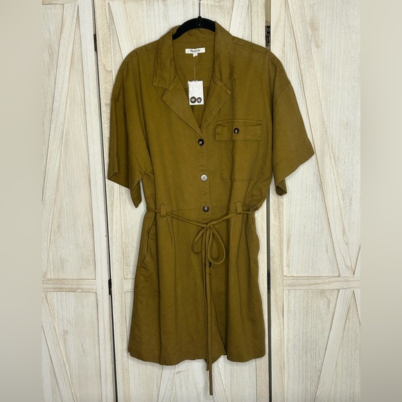 Madewell NWT Belted Safari Romper Distant Olive Sz L Gorpcore Utility Gamine - Picture 2 of 10